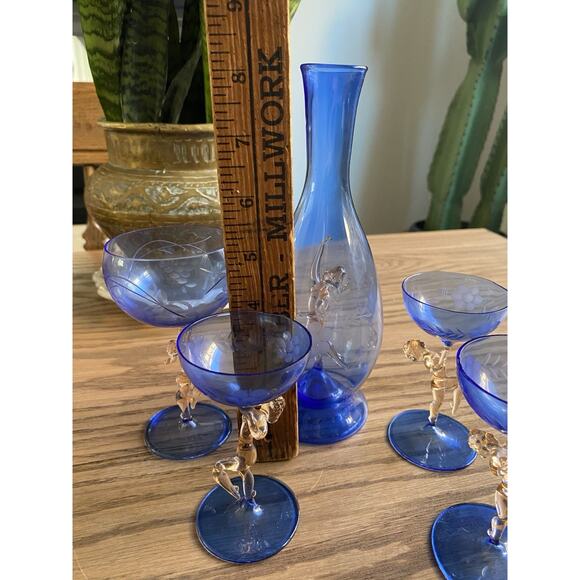 Antique Art Deco Glass Bimini Lauscha by Fritz Lampl Decanter Cordial Glass Set - Picture 9 of 11